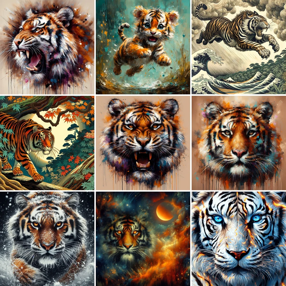 Animal Wild Tiger Printed Canvas 11CT Cross-Stitch Embroidery Complete Kit Handiwork Craft Sewing Hobby Mulina Needle Stamped