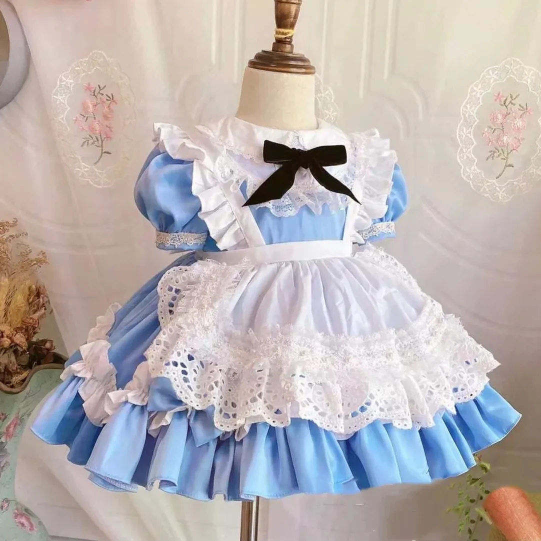 

Летнее синее платье Алисы для маленьких девочек 0-8 лет, винтажное бальное платье принцессы Лолиты для дня рождения, праздника, повседневное Ид