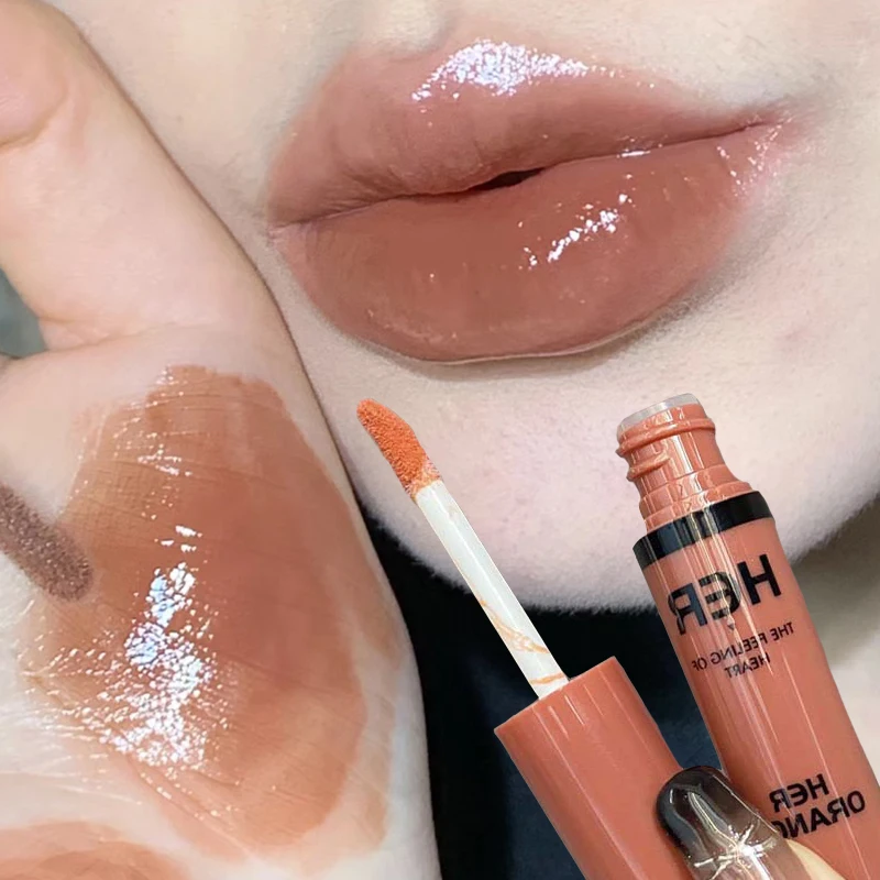 Nude Brown Mirror Dyeing Lip Glaze Waterproof Matte Sexy Pink Lip Gloss Long-lasting Moisturizing Liquid Lipstick Lips Makeup