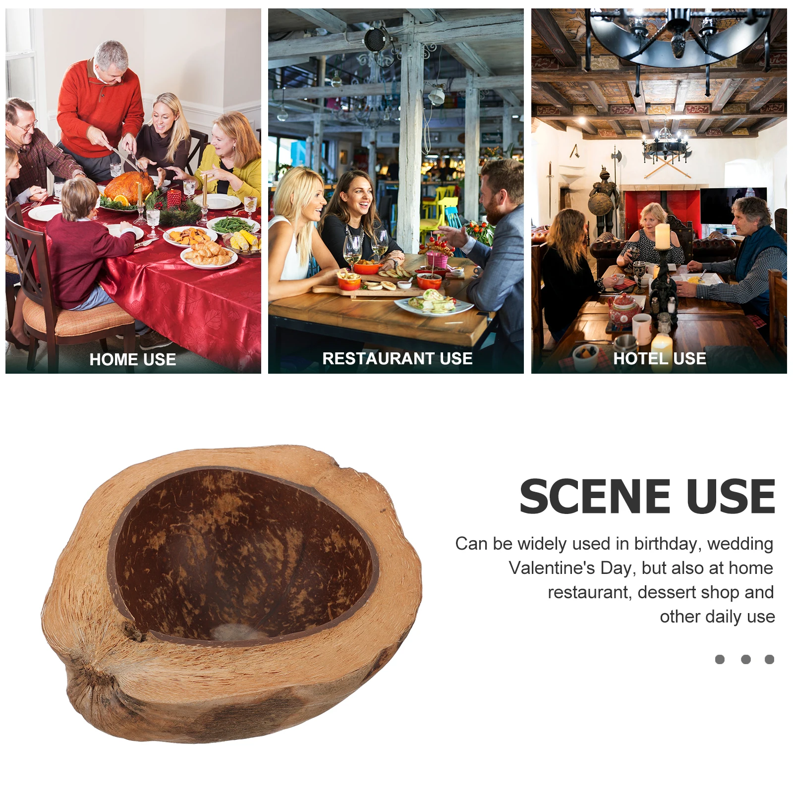 Tigela de comida estilo natural, concha de coco, leve, multifuncional, salada, arroz, sobremesa, decoração de casa, copo