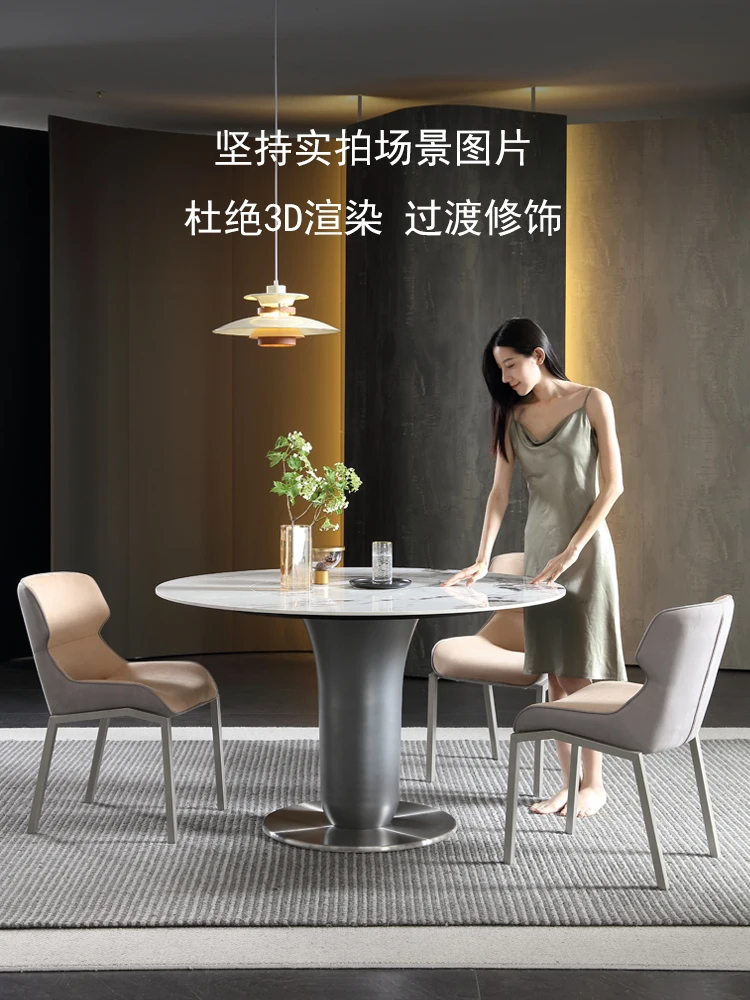 Built-in turntable dining table 2022 new rotatable Foshan Moor furniture slate Patek Philippe luxury stone dining table