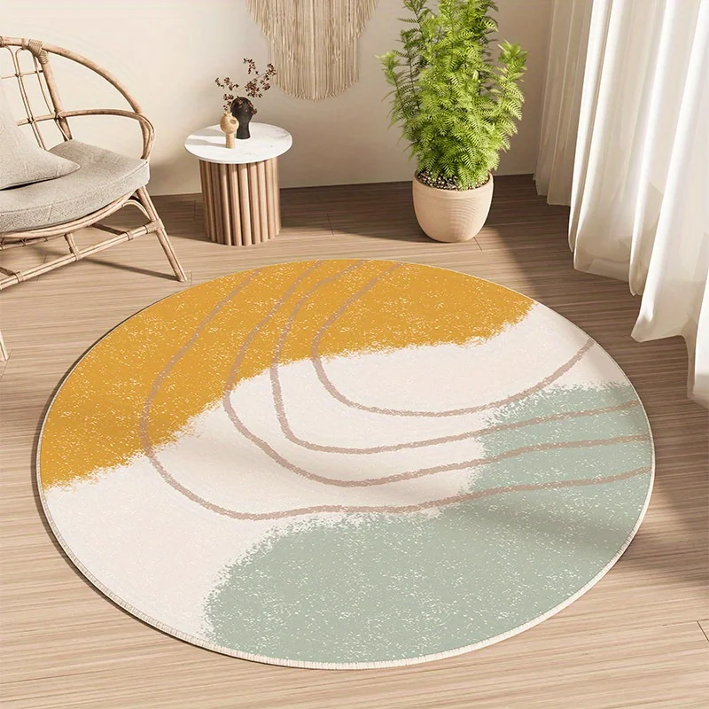 Vintage Cowhide Patchwork Round Rug  Multi Color Circle Spliced Circular Mat Non Slip Soft Leather Texture Floor Rug Bedroom