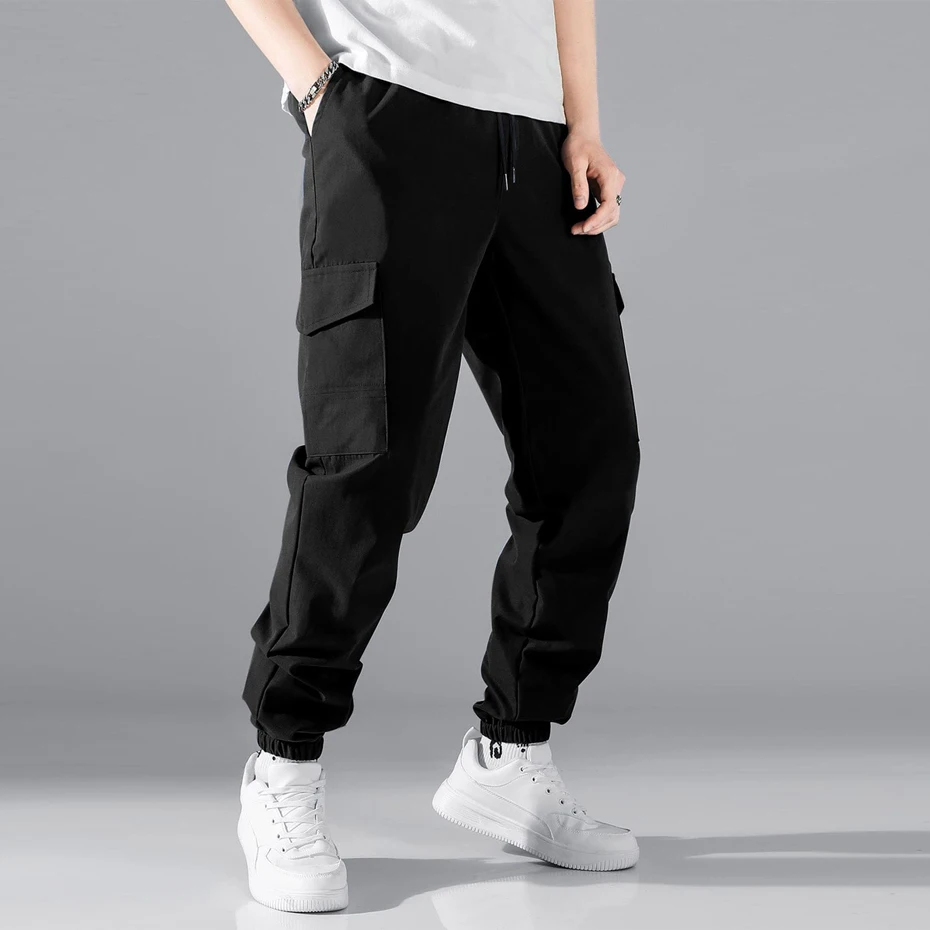Jogger Pants Men Cargo Pants Fashion Casual Solid Color Sweatpants Male Stretch Waist Trousers