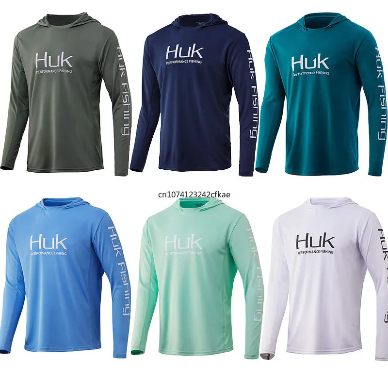 HUK Simple Concise Fishing Shirt for Men Long Sleeve, UV Protection, Hooded Coat, Sunscreen, Breathable Anti-mosquito Features