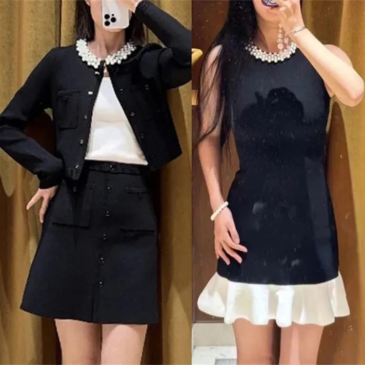 ハイエンドバージョン ブラ ダイヤモンド刺繍襟またはニットカーディガンとスリッポン ドレ レディース プレミアムファッションアンサンブル