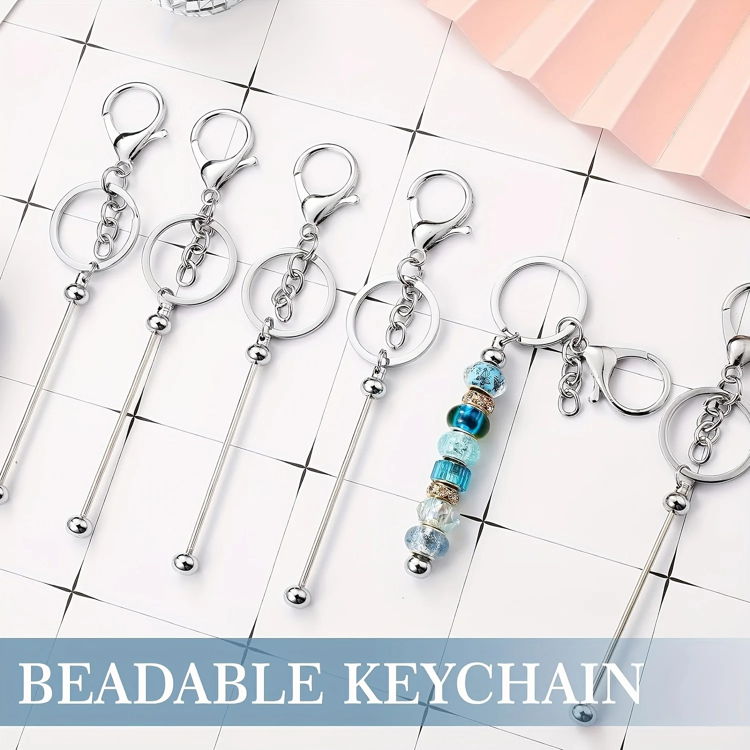DIY Beaded Keychain Set Handmade Blank Keychain Accessories Beaded Keychain Chain for Crafting Unique Personalized Gifts view 2