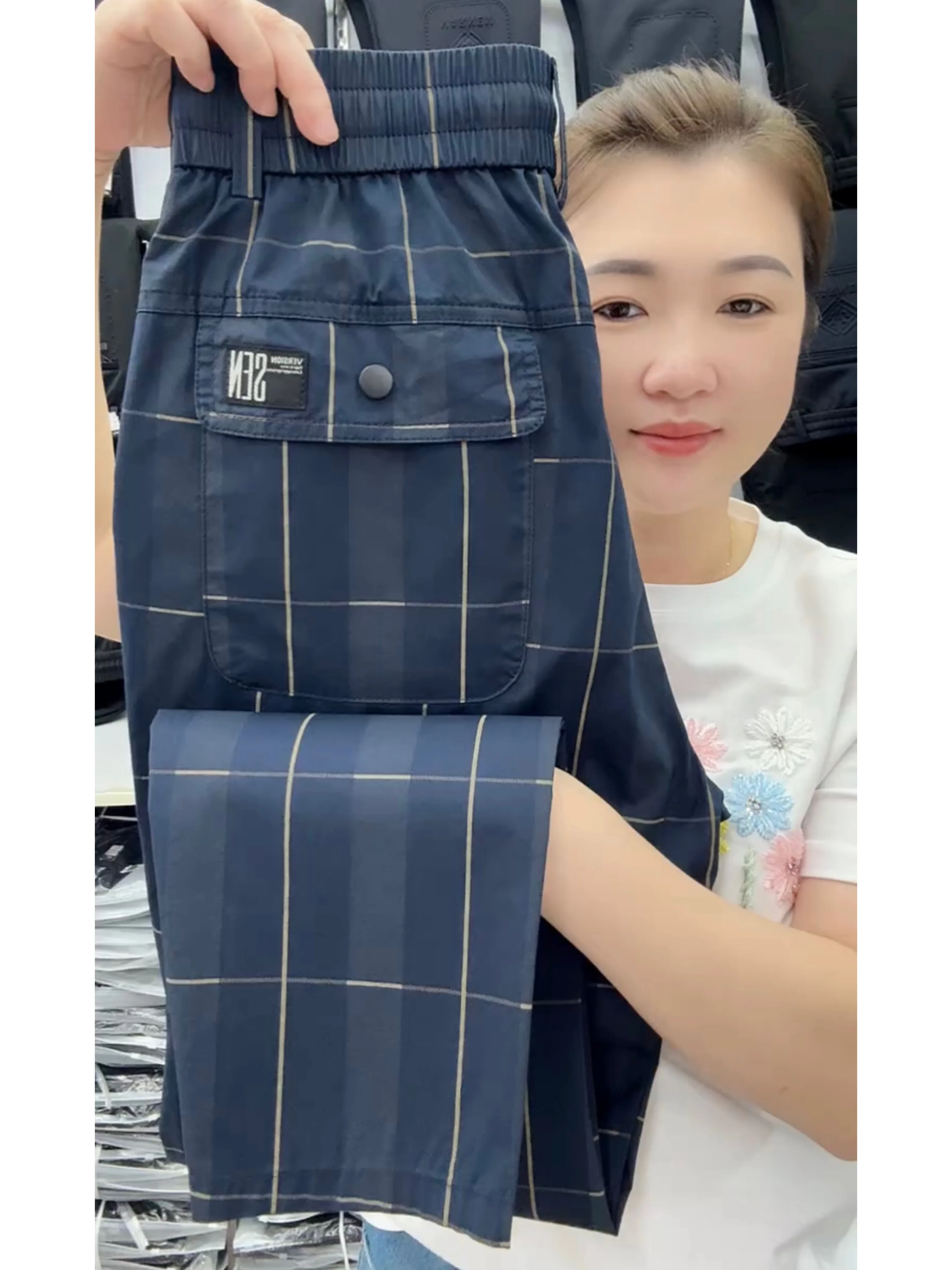 

High Quality Men's Plaid Casual Pants Loose Straight Leg Thin Summer Business Simple Style Cotton Polyester Long Trousers