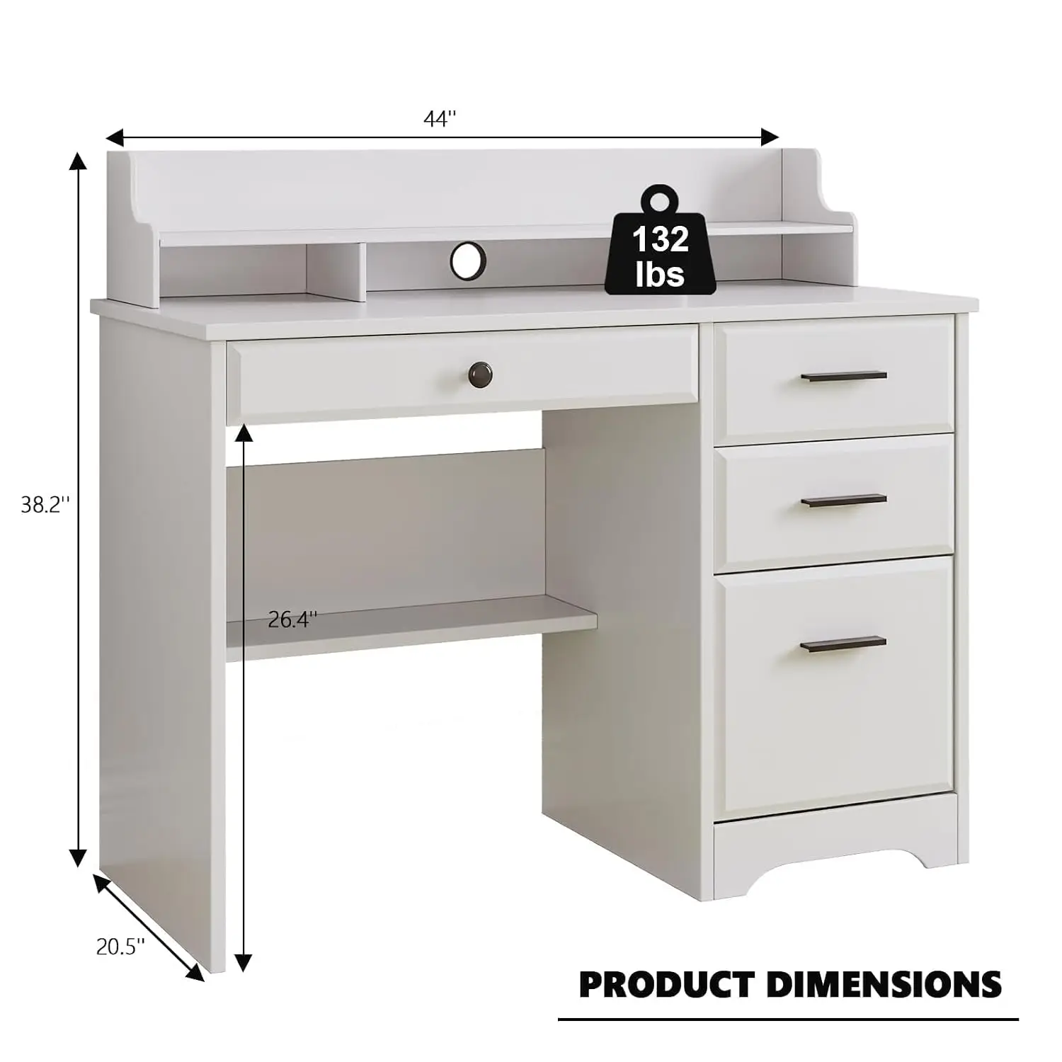 White Desk with Drawers & File Storage & Monitor Stand, Customized