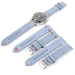 Suede Watch Band 18mm 20mm 22mm 24mm Quick Release Replacement Watch Strap Handmade Watchband Blue Men Women Bracelet Wristband
