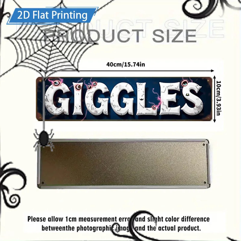 1 قطعة علامة معدنية ، 4x16 بوصة هالوين Giggles 2D علامة الطباعة المسطحة ، مخيف اليقطين الخفافيش ديكور للسياج