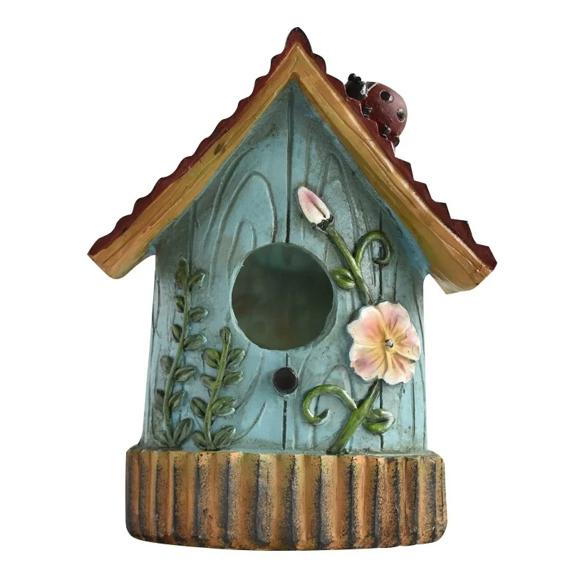 

Hanging Bird House Outside Bird Hut Resin Novelty Garden Decoration Hummingbird Nest for Fence Trees Yard Backyard Patio Ornamen