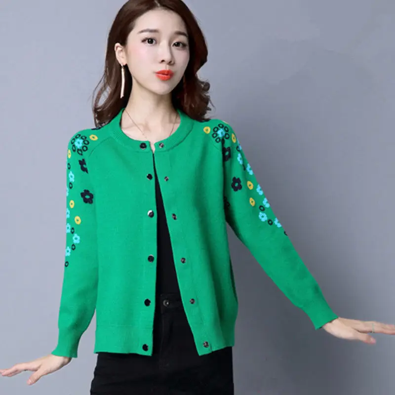 Fashion Button Spliced All-match Embroidery Cardigan Sweater Women\'s Clothing 2022 Autumn New Loose Casual Tops Office Lady Coat