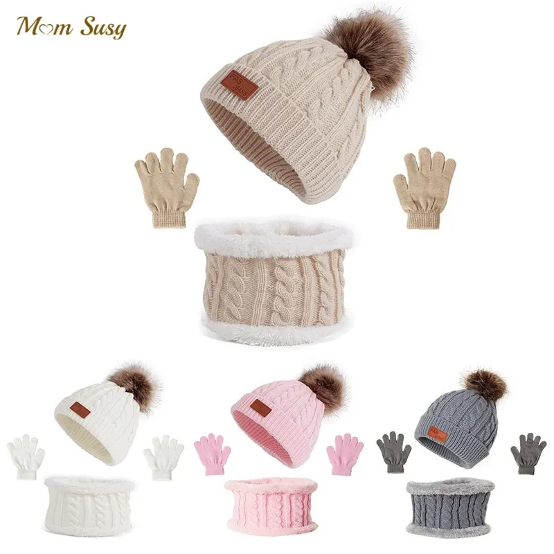 

Baby Girl Boy Knitted Cap Scarf Gloves 3PCS Infant Toddler Child Warm Beanie Hat Scarf Gloves Set Outdoor Cap Knitwear 1-5Y