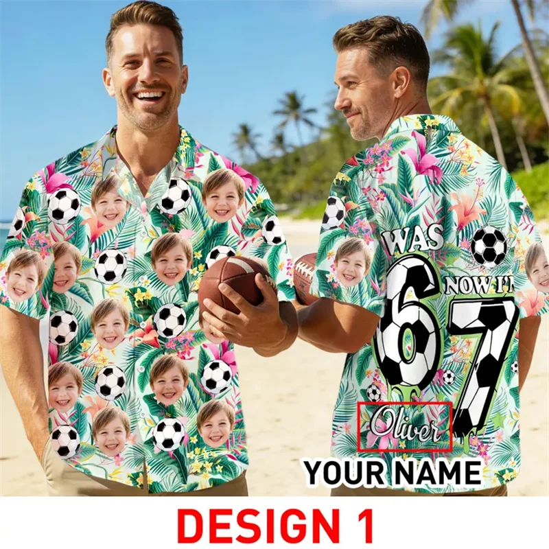 

Freee Custom Photo Hawaiian Men's Shirts Custom Face Team Name Number Print Summer Beach Casual Aloha Shirt Clothes