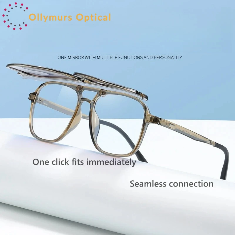 

OLLYMURS New Ultra Light Double Beam Flip Magnetic Suction Sleeve Mirror For Men's Eye Frame Optical Prescription Frame 2193