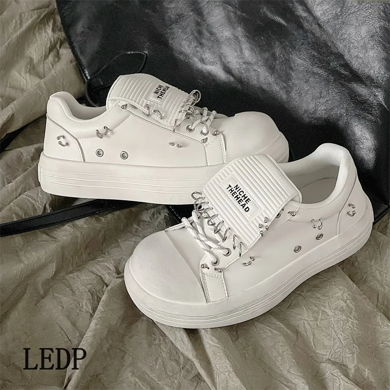 LEDP Brand To Do Old Retro Punk Dark Style Fashion Lip Cleats 2024 New Ugly Big Head Shoes Thick Sole Elevating Board Shoes