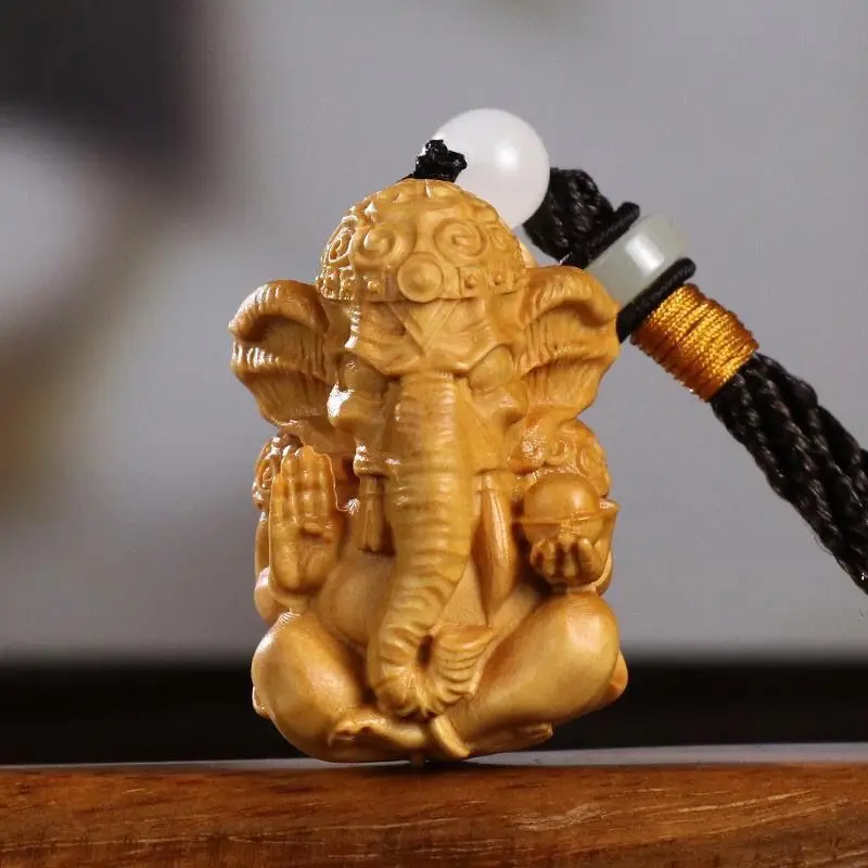 

Chinese-style Elephant God Small Ornaments Wooden Carved Elephant Handle Keychain Crafts Car Pendant Solid Wood Ornaments