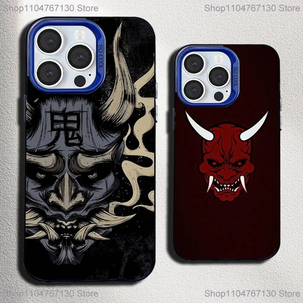 

Japanese Ghost Mask Phone Case For iPhone 16,15,14,13,12,11,Mini,Pro,SE,MAX Blue Matte Silicone Cover