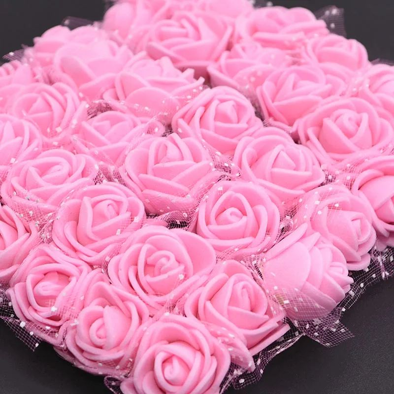 Mini ramo de rosas de espuma, 144 piezas, 2cm, flores artificiales, decoración de boda, pinzas para el pelo, diademas, manualidades, regalos