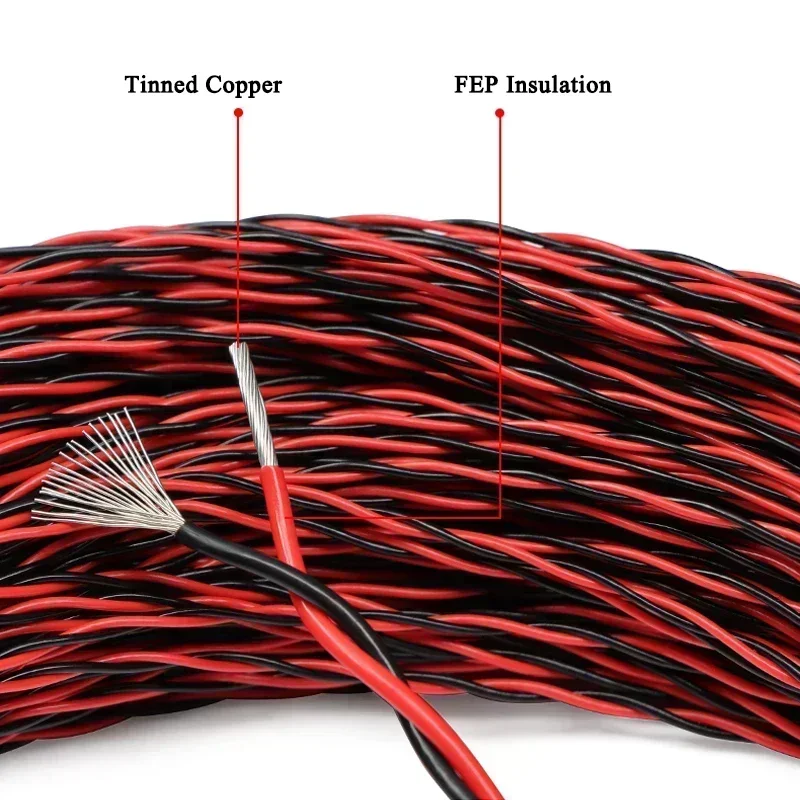 1~20m AFS200 PTFE 2pin Wire 26/25/24/22/20/18/17/15/13AWG FEP Twisted Pair Tinned Copper High Temperature Electronic Cable