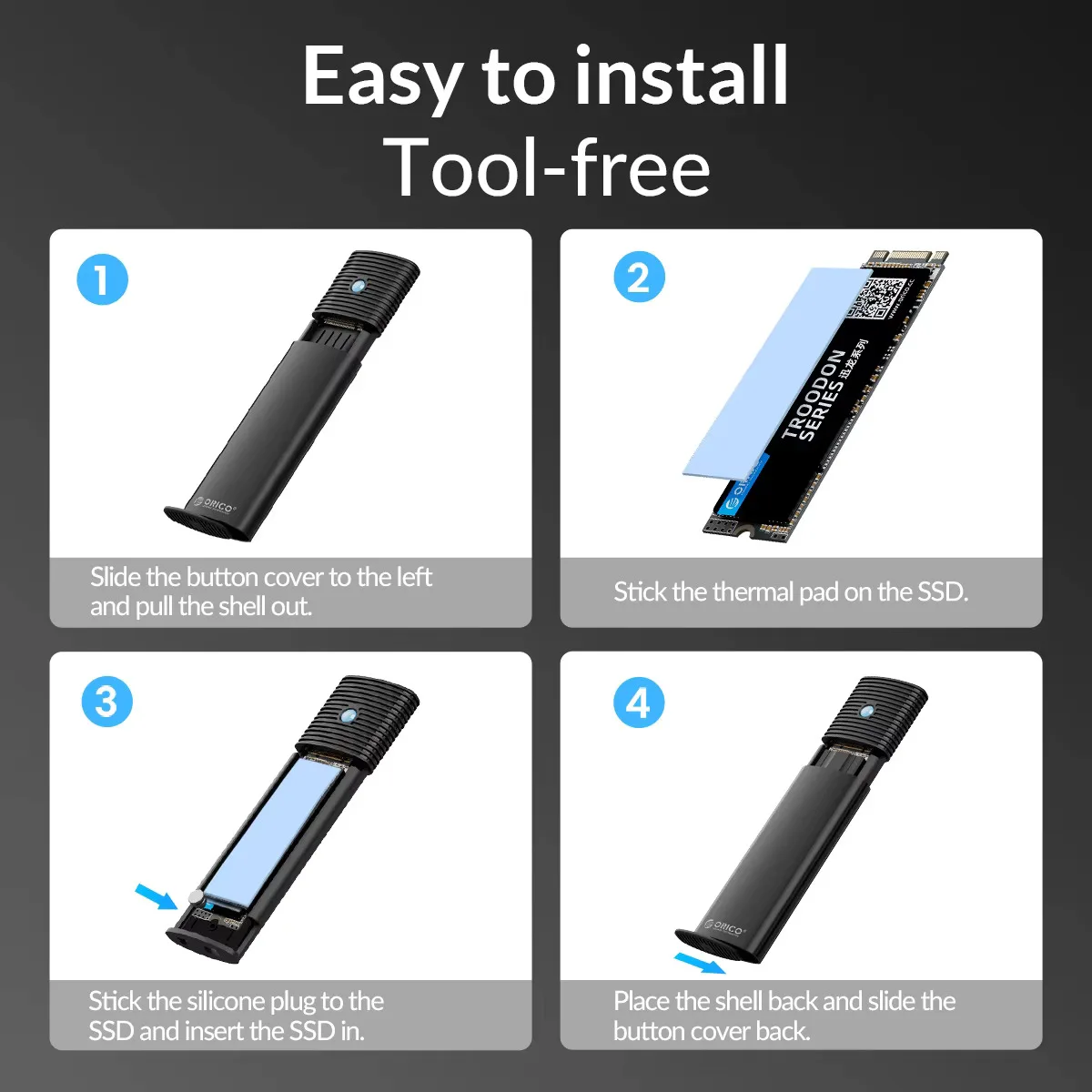 ORICO 10Gbps M2 SSD Enclosure NVMe PCIe SSD Box for M.2 NVMe NGFF SATA SSD Disk Tool Free M.2 SSD Case Built-in Metal Heat Sink