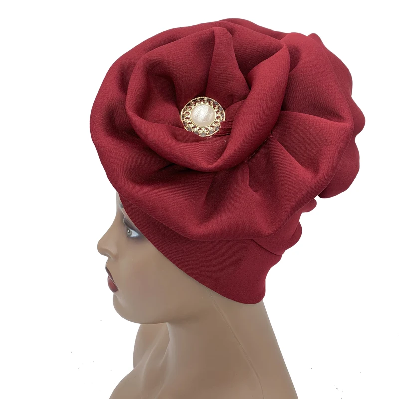 2026 Trendige Damen-Turbanmütze mit großer Blume, modische muslimische Hijab-Kappen, Diamanten-Kopftuch, Damen-Bandana, Chemo-Mütze, afrikanischer Hut – Detail 12