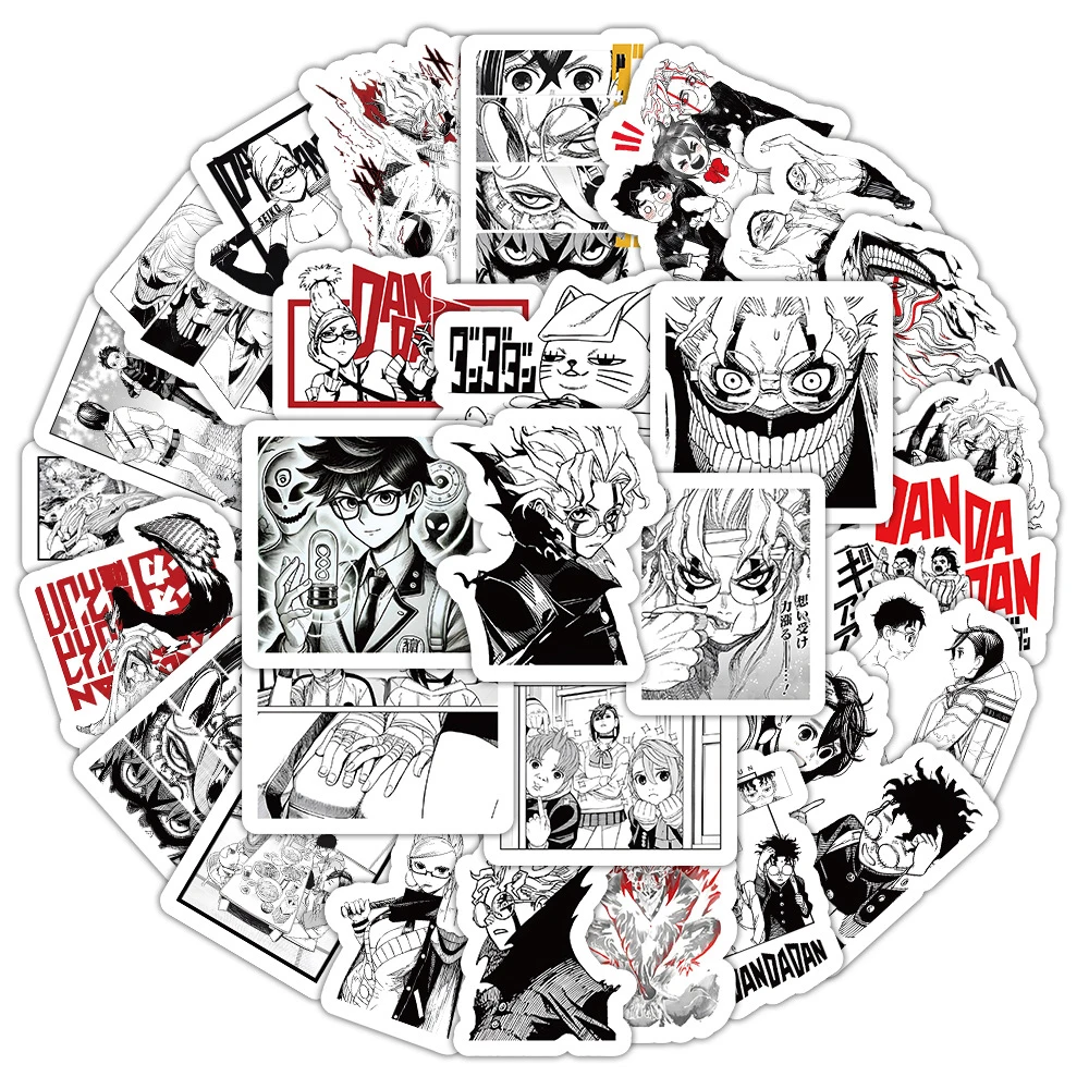 10/30/50pcs Momo Ayase Anime DANDADAN Stickers Black White Cartoon Okarun Decals for Notebook Laptop Phone Cool Sticker Kid Toys