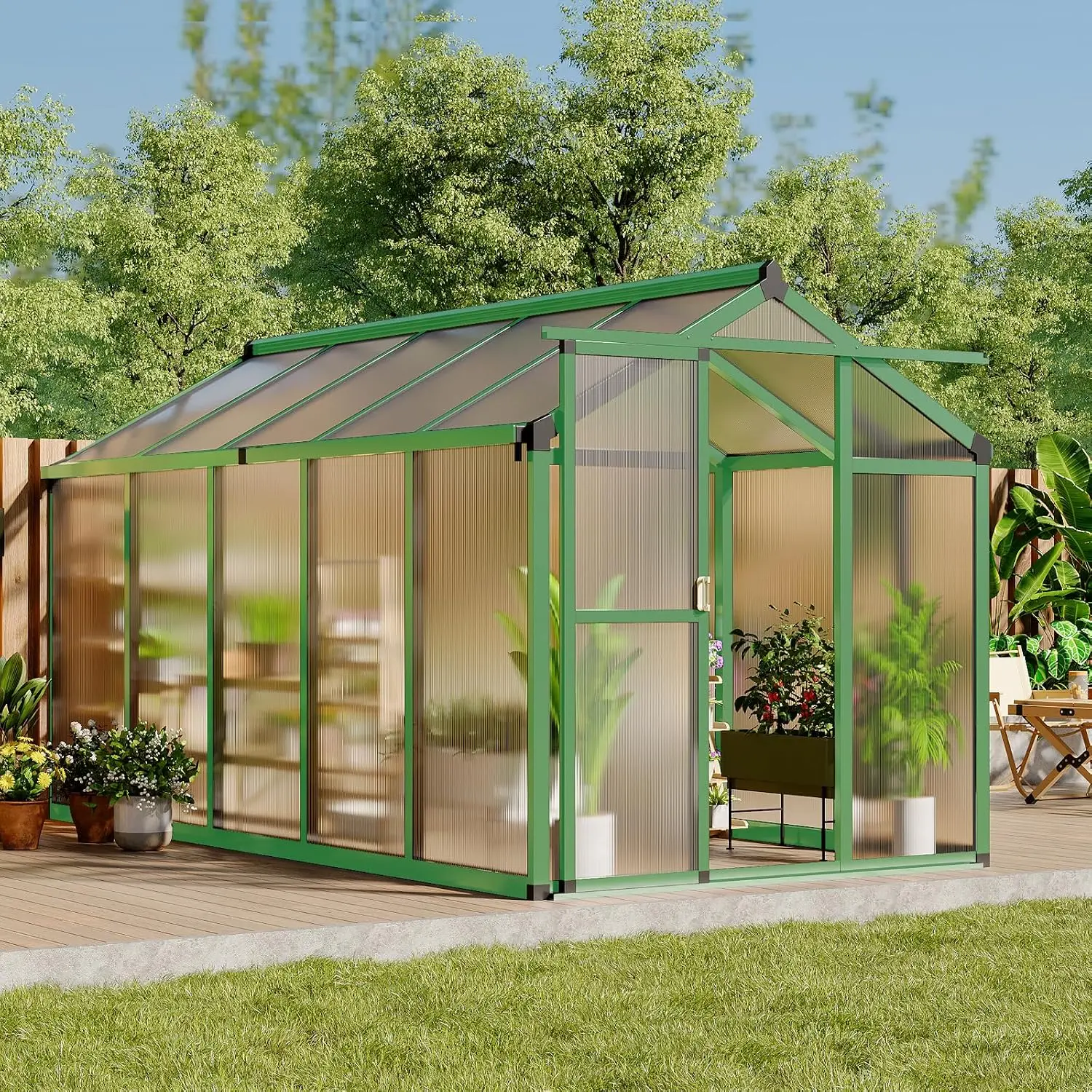 6 X 10 Greenhouse, Greenhouses for Outside, Polycarbonate Greenhouse with Aluminum Frame, Lockable Door and Ajustable Roof Vent