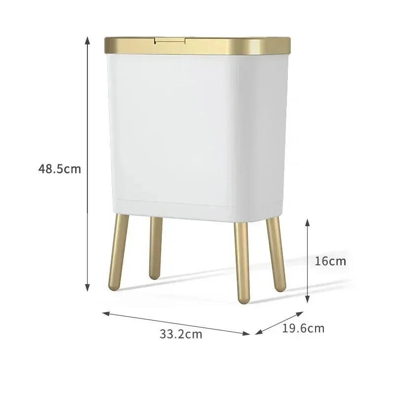 15L Press Type Waste Bin Nordic Trash Can with High Legs Narrow Slit Waste Basket with Lid Kitchen Bedroom Toilet Garbage Bins