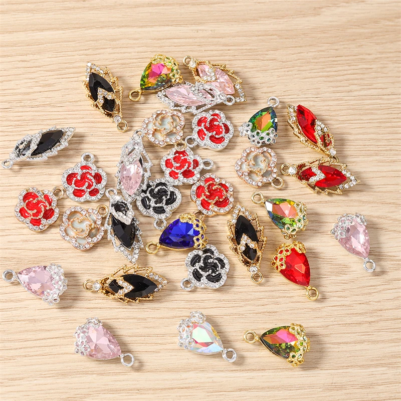 10 Stück Niedliche Kristall-Metall-Anhänger in Form von Baumblättern und Blumen für Schmuckherstellung, Anhänger, Halsketten, Ohrringe, Armbänder, DIY-Bastelzubehör – Detail 2