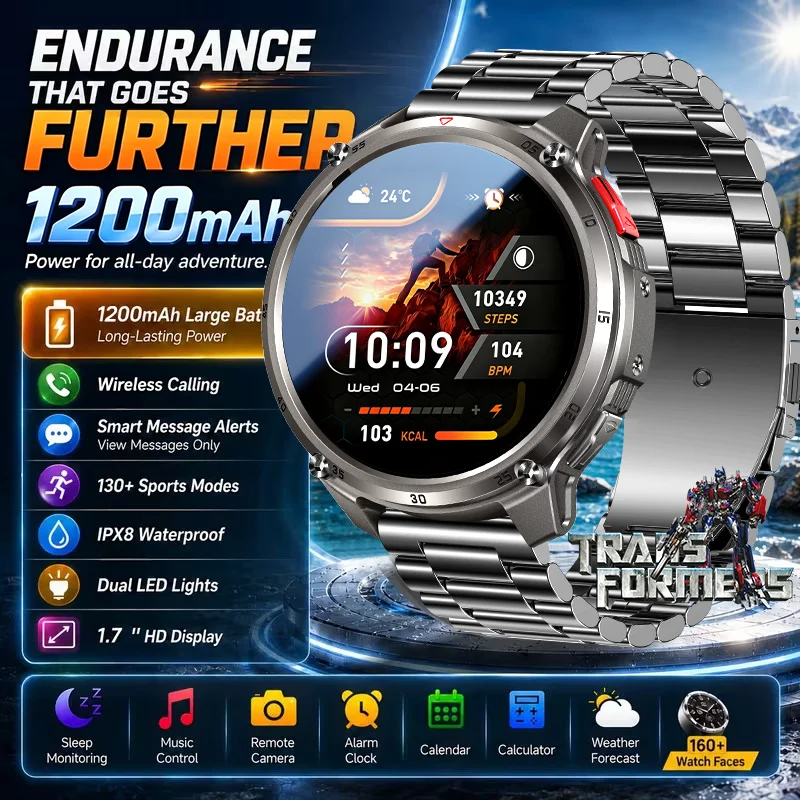 New Original TF Built-in 1200mAh Battery Outdoor Sports Smart Watch Compass 1.7”HD Bluetooth Call IP68 Waterproof Men Smartwatch