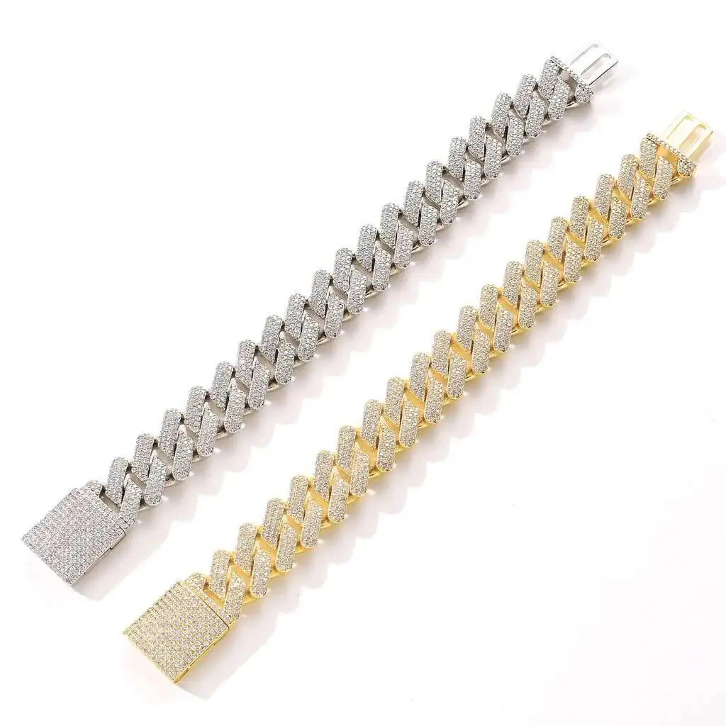 

Custom Moissanite diamond iced out Cuban bracelet Silver Mans cuban chain necklace