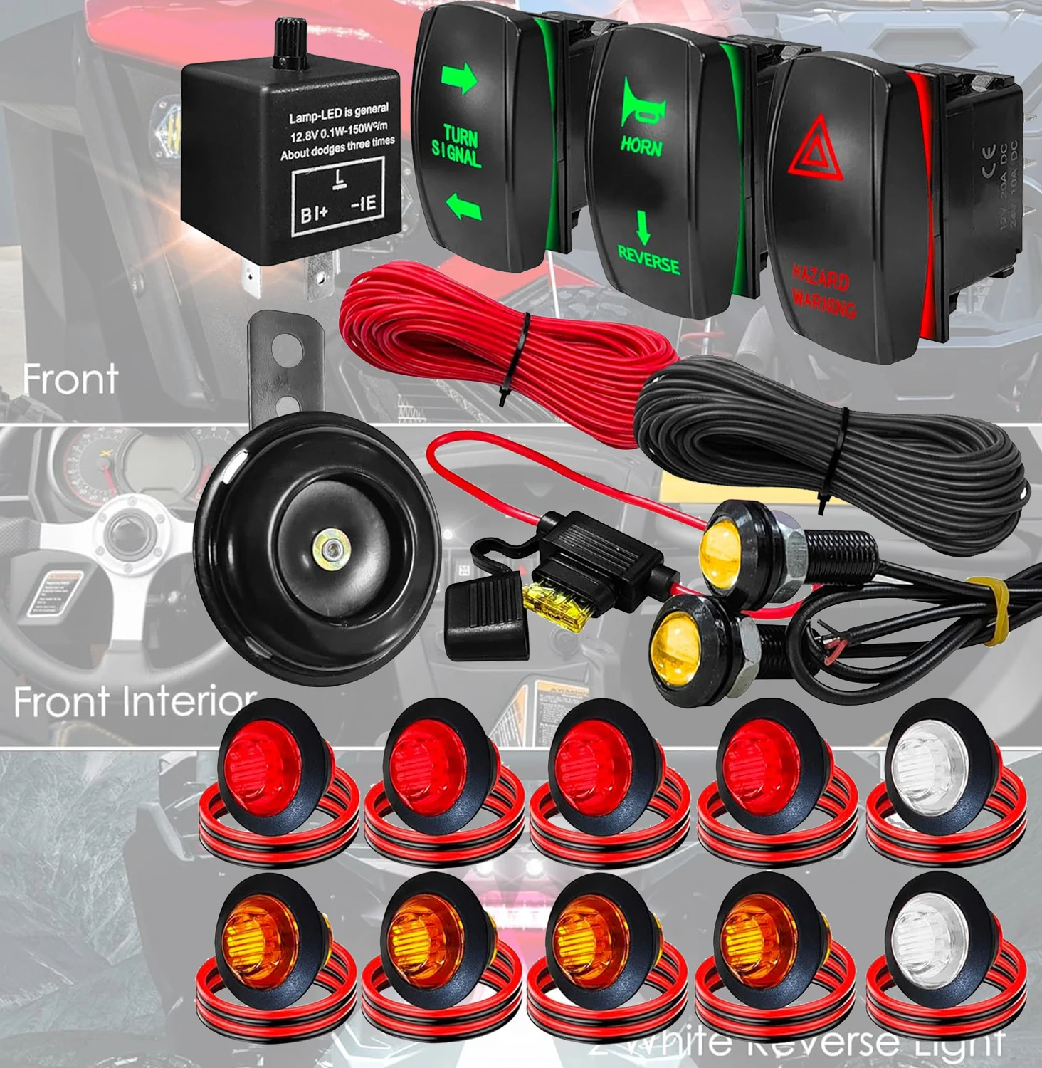 

LED Light Bar Wiring Harness Kit, Universal ATV UTV Turn Signal Street Legal Blinker Kit, Pre-wired Turn Signal Kit with Horn