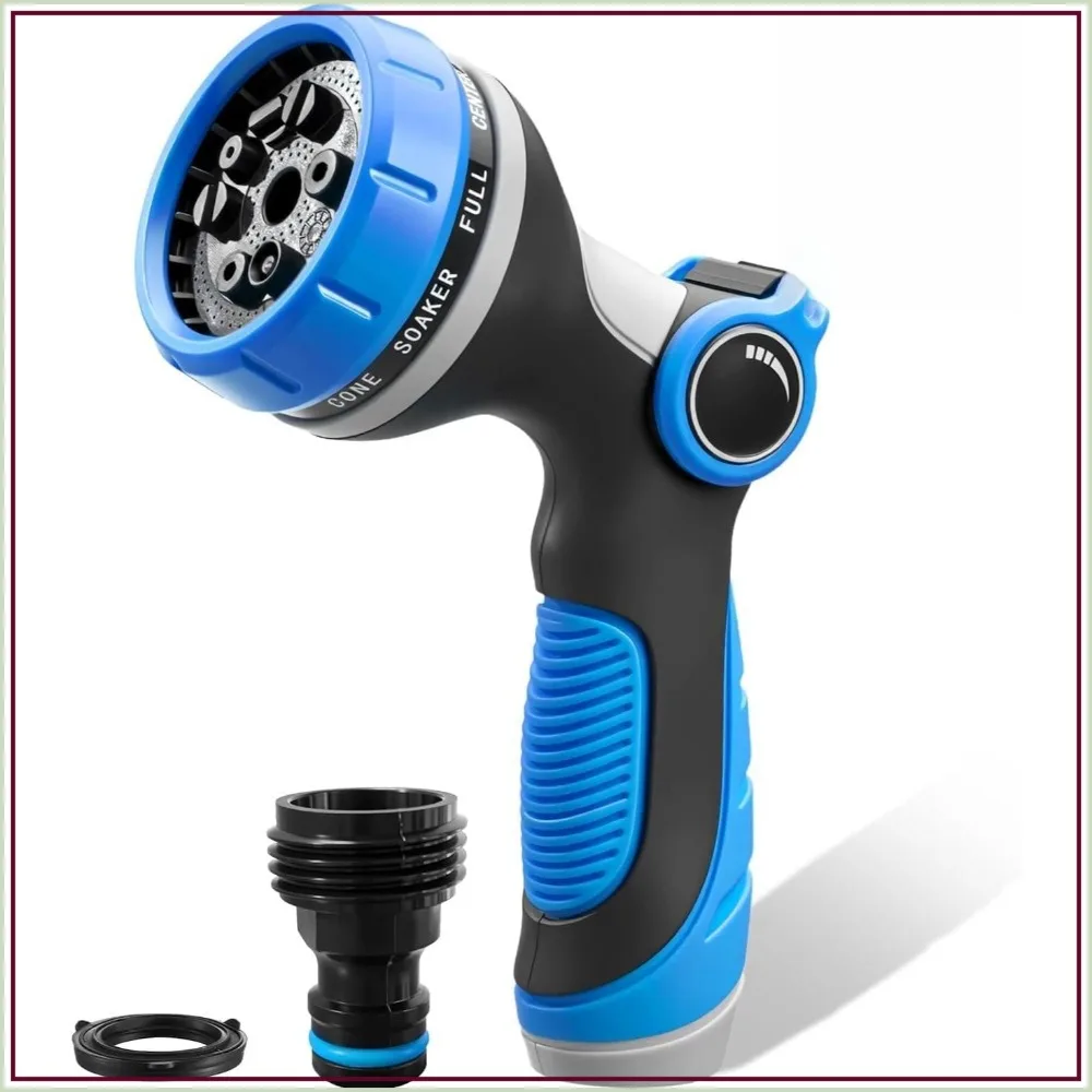 Adjustable Garden Hose Nozzle, 10 Spray Patterns, High Pressure, Ergonomic Grip for Watering, Car Wash, Pet Bathing