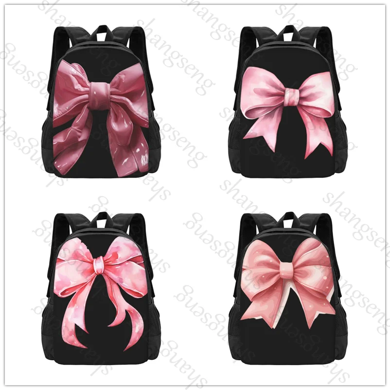 

Pink bow Large capacity printed schoolbag boys and girls backpack teenagers students leisure travel commuter backpack
