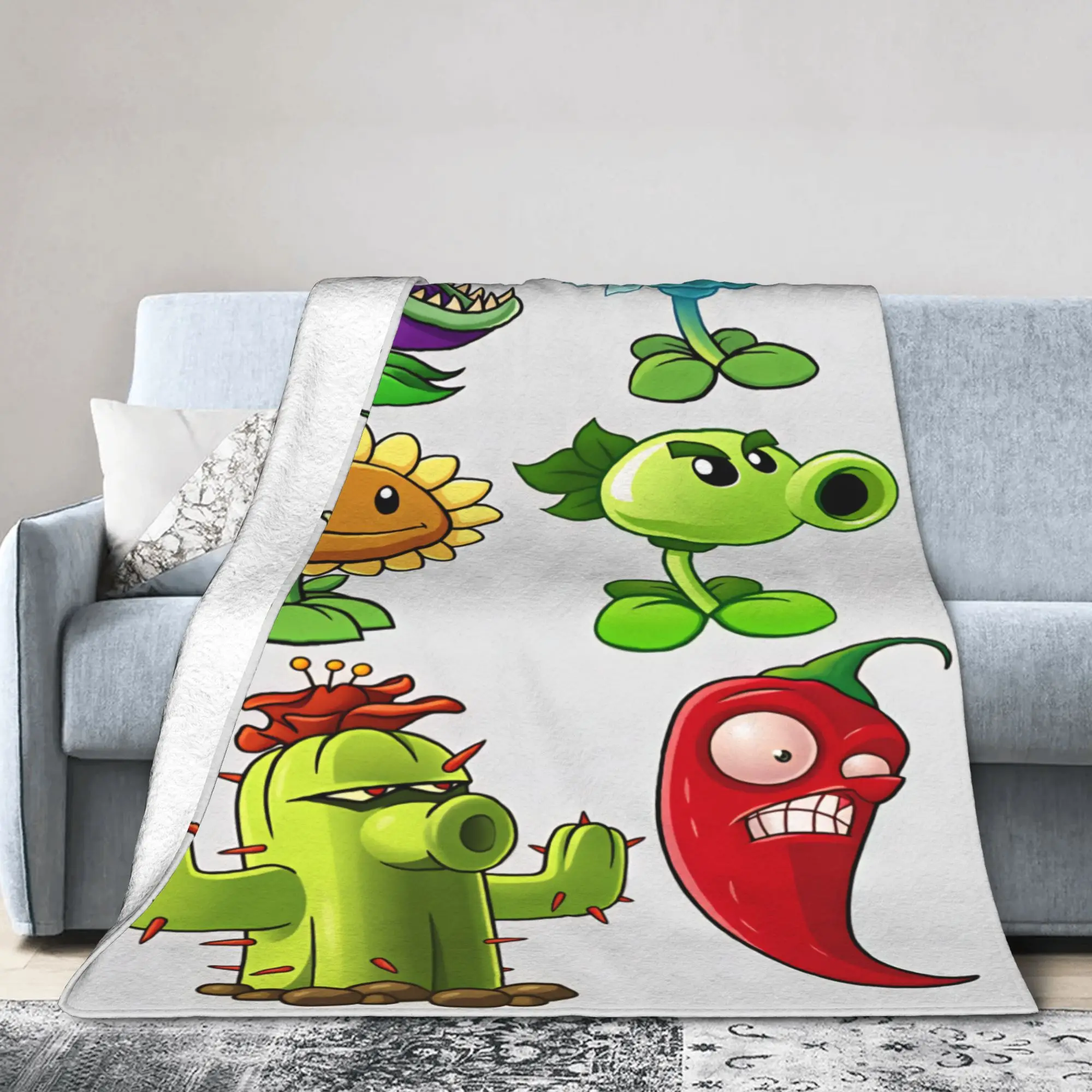 Plants Vs Zombies Plant Character Warm Blankets  Camping Plush Throw Blanket Aesthetic Outdoor Flannel Bedspread Sofa Bed Cover