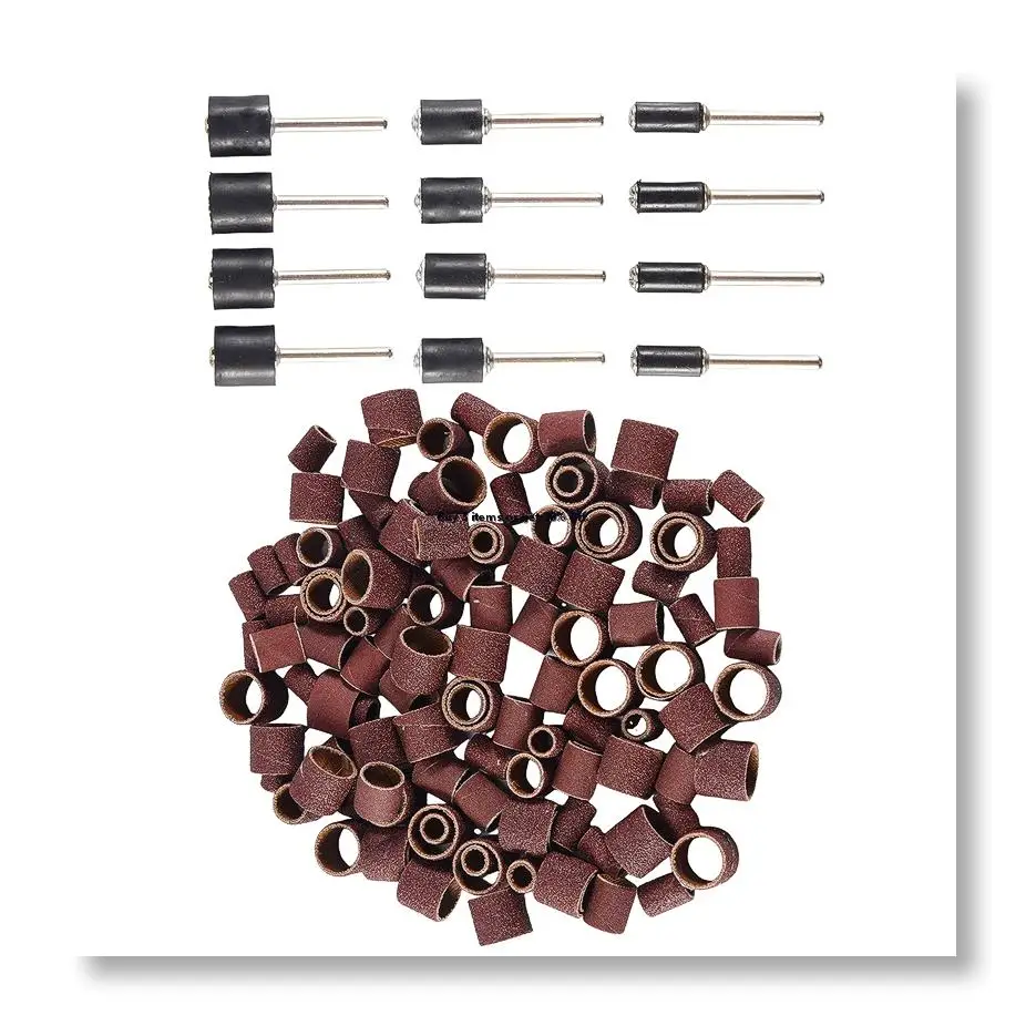 ✱132 Pieces Drum Sander Set with Free Box Including 120 Pieces Nail Sanding Band Sleeves and 12 Pieces Drum Mandrels for Dre