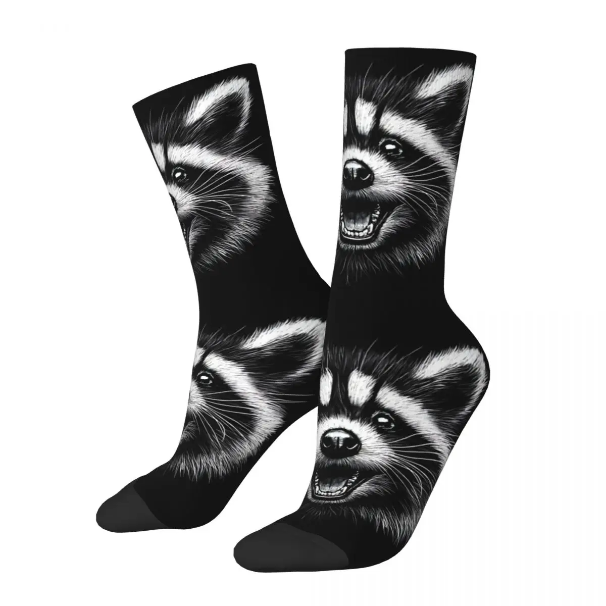 Funny Happy Sock for Men Laughing Raccoon Harajuku Quality Pattern Printed Crew Sock Casual Gift