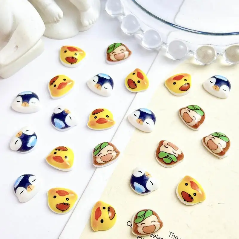 3D Cartoon Little Yellow Duck Nail Charms Kawaii Monkey Penguin Head Nail Art Decoration for DIY Hairpin Manicure Supplies