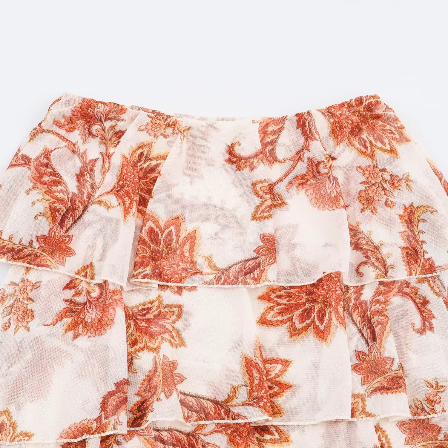 KASLEAD New Women's Fashion High-End Printed Layered Decoration Skirt Cake Style Standard Version Polyester Fiber Printed