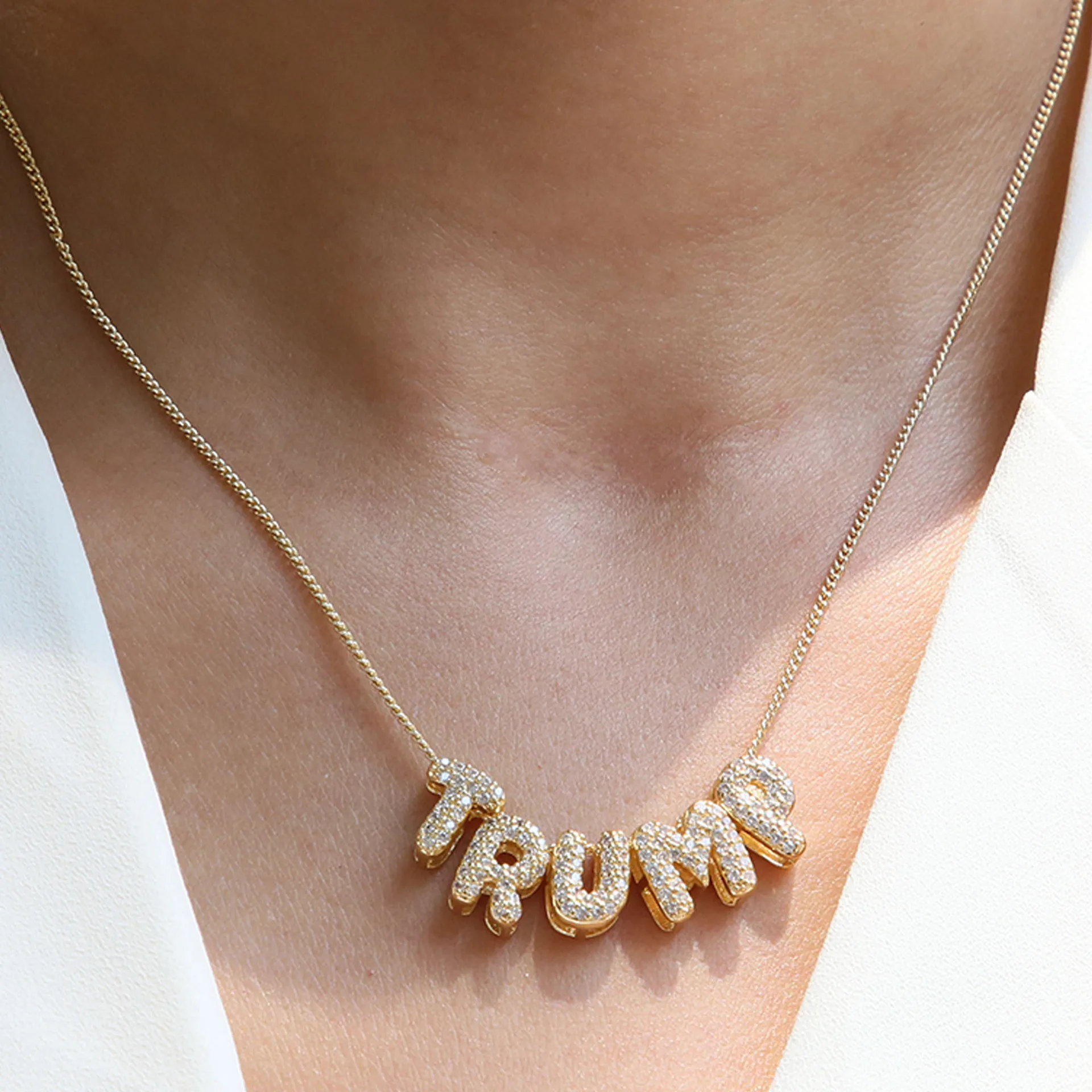 Simple Small Name Initial Letter Pendant Necklace for Women Men Trendy Gold Color Zircon Alphabet Thin Chain Neckalce Jewelry