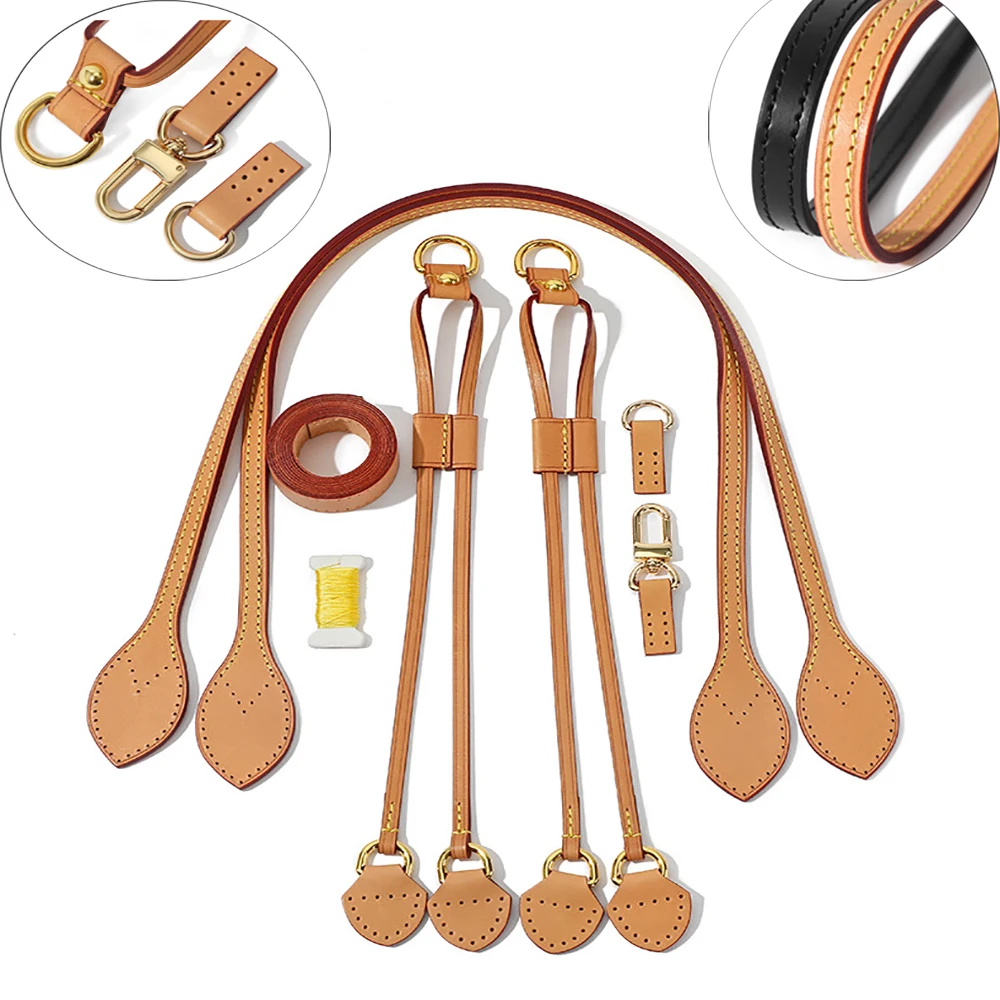 Genuine Vachetta Leather Shoulder Strap Replacement for Luxury Tote Bag Handbag Kit with Sewing Rope Handle Straps Solution