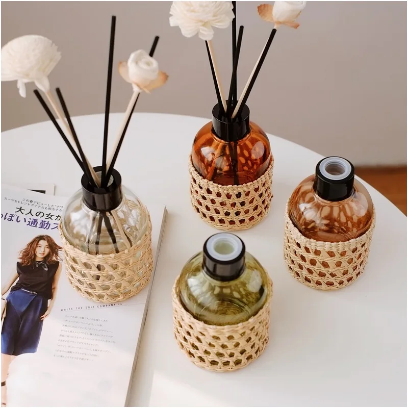 Empty Glass Bottle with Handmade Grass Weaving for Reed Diffuser, Home Fragrance Accessory ,150ml