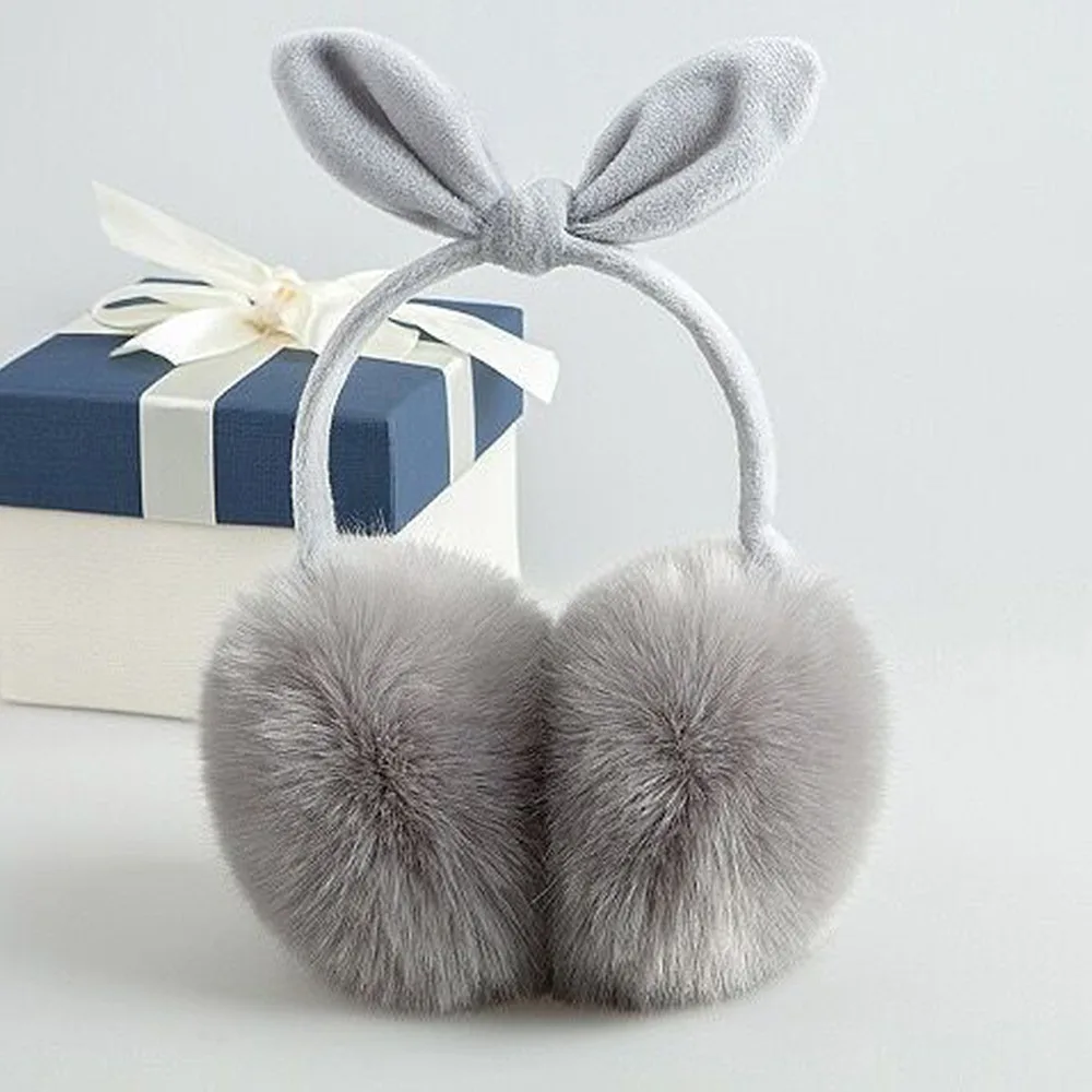 Sweet Bowknot Earmuffs Keep Warm Soft Furry Ear Warmers Foldable Ear Muffs Outdoor Winter Ear Covers Headband Accessories Cute