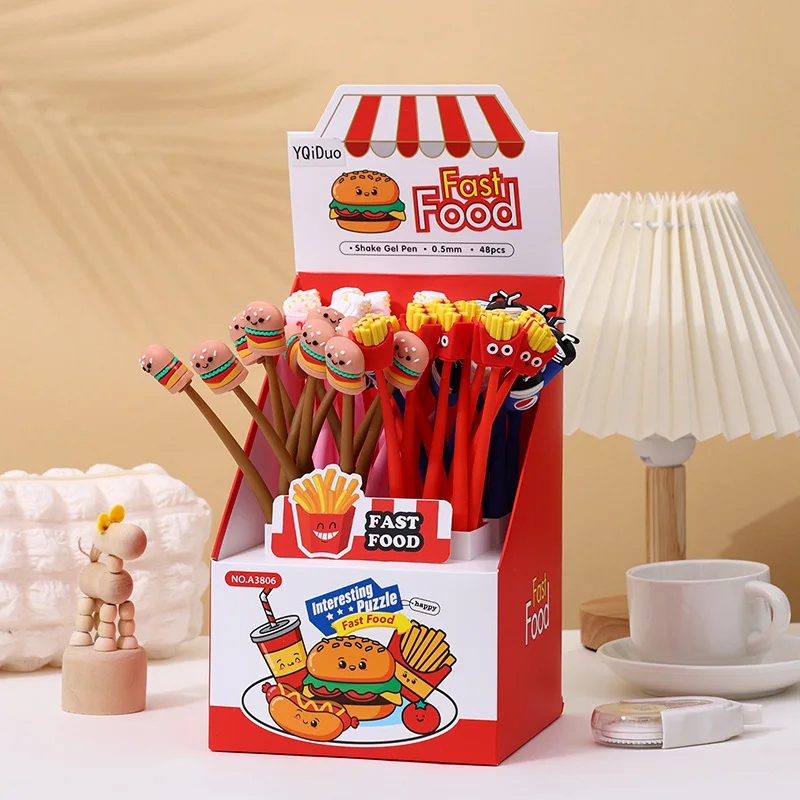 Creative Cartoon Soft Glue Burger Coke Shake Neutral Pen Simulate Food Shape Shake Pen Stress Relief Gift Pen Student Stationery