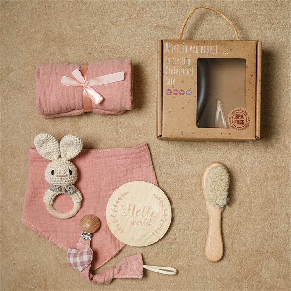 Custom Embroidery Baby Gift Set Baby Towel Baby Toys Bathing Set Personalized Name Newborn Gift Box Baby Shower Gift Brush Set