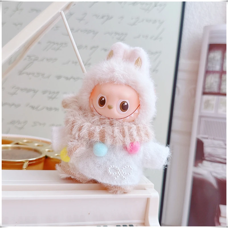 Per V4 mini Labubu Abbigliamento Giocattoli Maglione invernale Sciarpa Set di moda Peluche carino Accessori fai da te Regalo di Natale Nessuna bambola