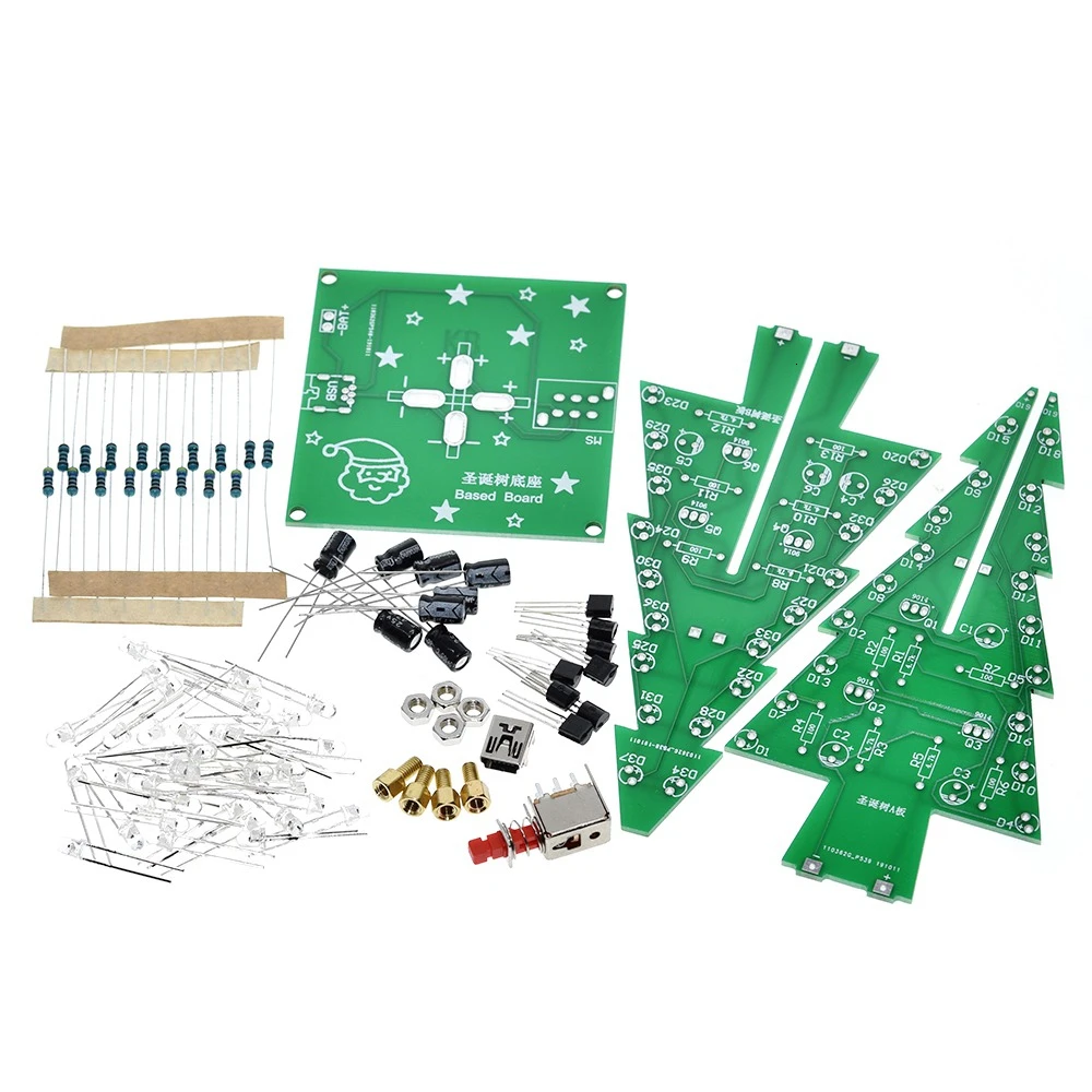 TZT ثلاثي الأبعاد ثلاثية الأبعاد شجرة عيد الميلاد LED لتقوم بها بنفسك عدة أحمر/أخضر/أصفر LED فلاش مجموعة دوائر كهربائية متعة الإلكترونية #4