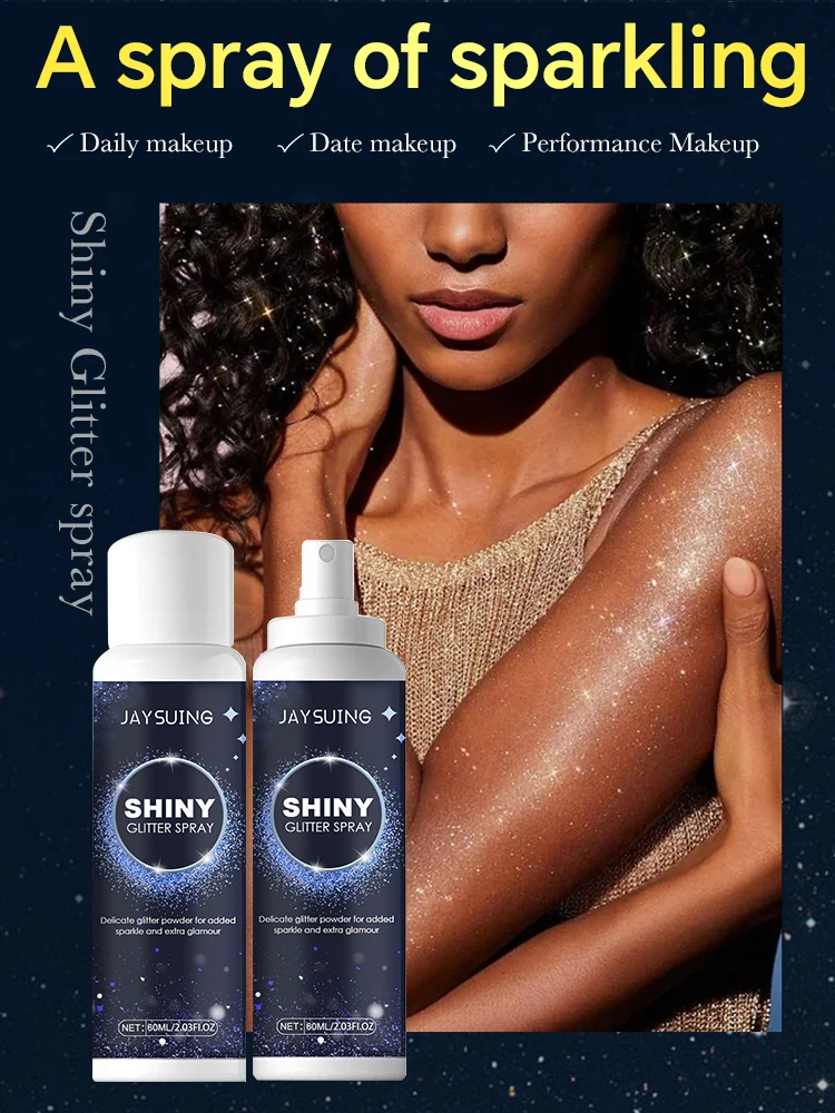 Jaysuing Shiny Glitter สเปรย์ผมเสื้อผ้า Highlighter Powder กันน้ํา Long Lasting Holographic Powder ผลิตภัณฑ์แต่งหน้า