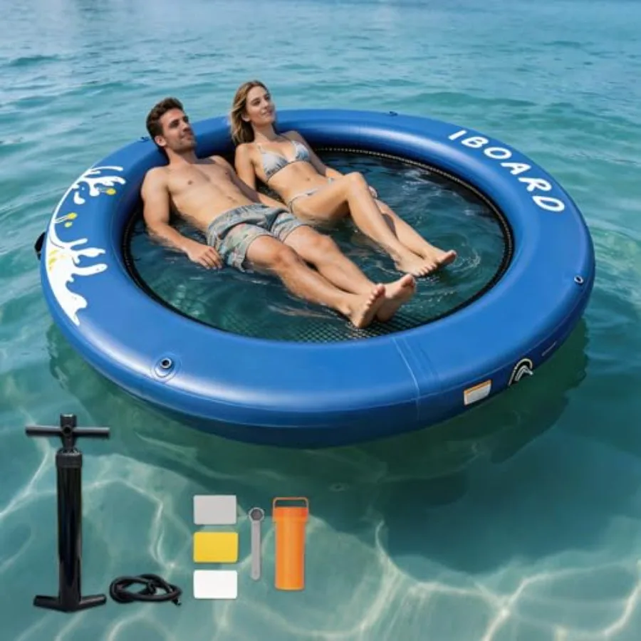 Inflatable Water Hammock Round - 8FT Heavy-Duty Floating Dock with Breathable Mesh Bed, Quick-Inflation Lake and Pool Float for